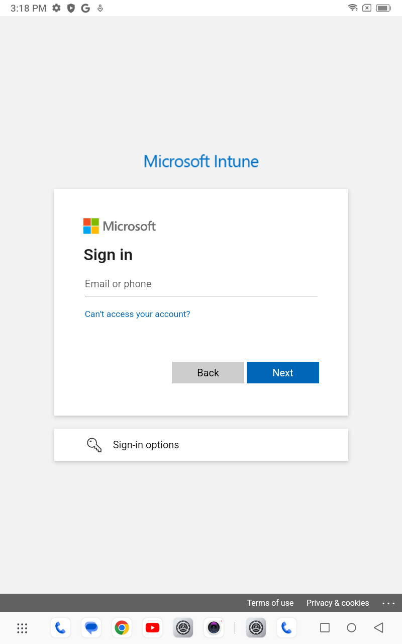 Microsoft Intune sign-in screen