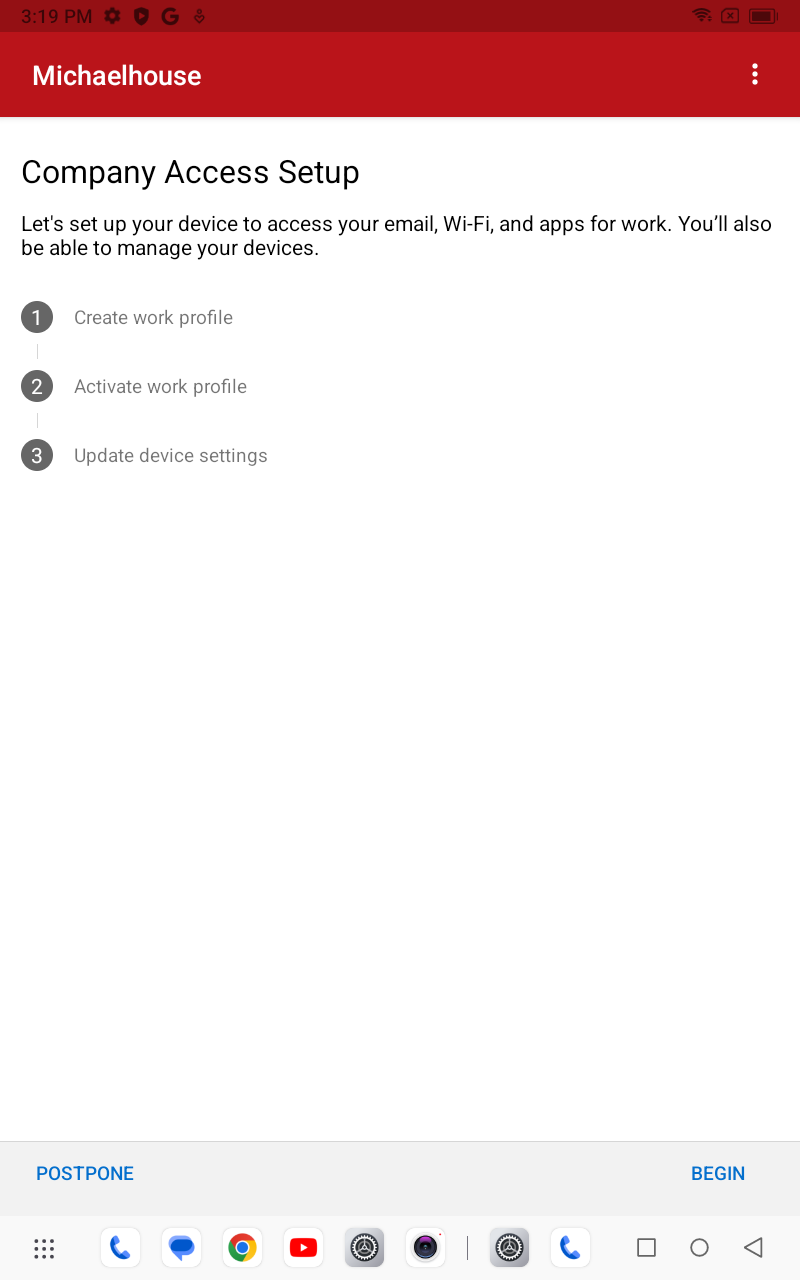 Company Access Setup listing the three steps
