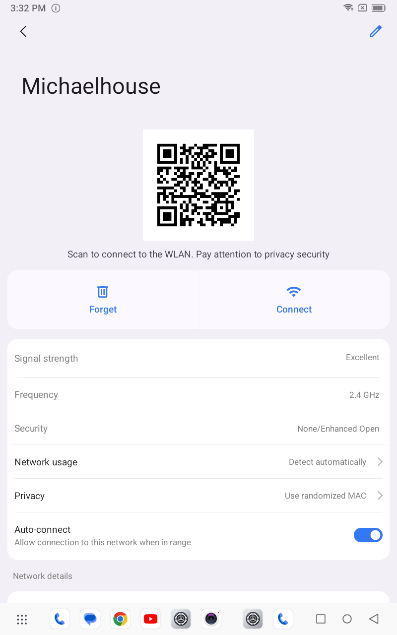 Michaelhouse network details with the Forget button
