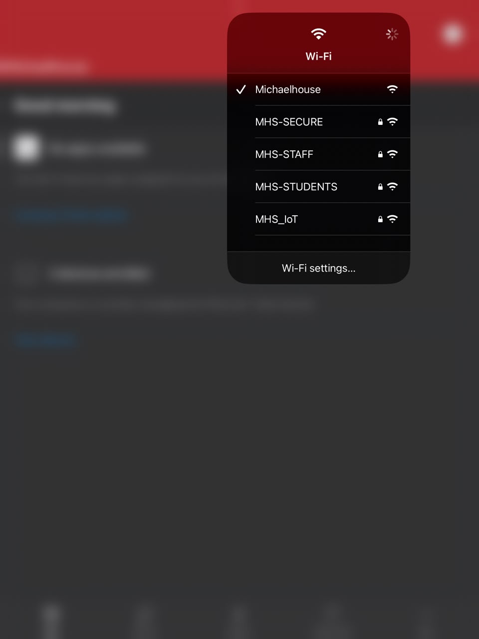 Wi-Fi list — Michaelhouse is the network without a padlock