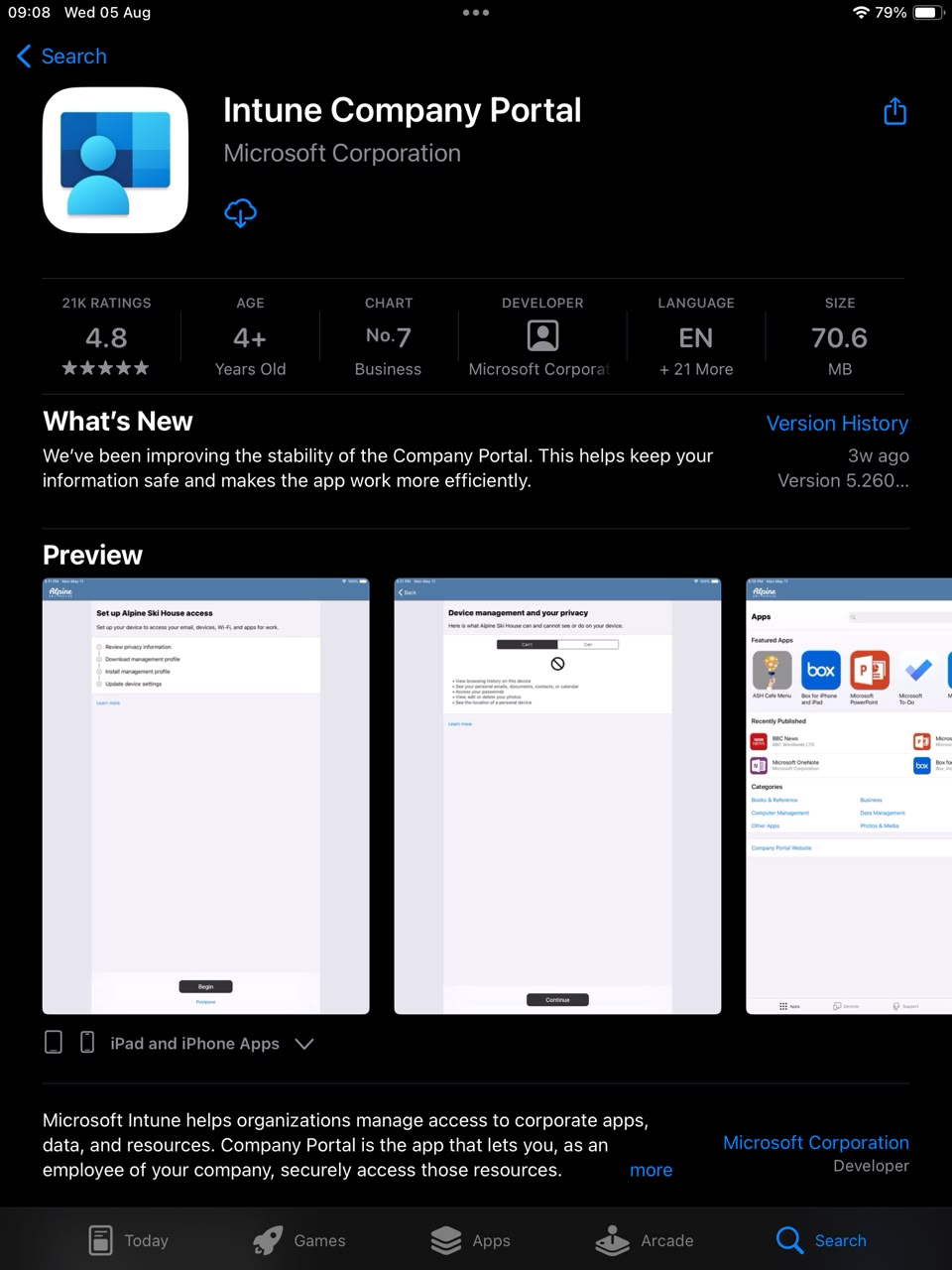 App Store page for Intune Company Portal