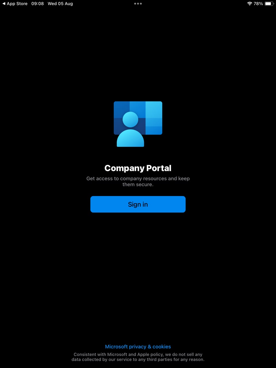 Company Portal sign-in screen