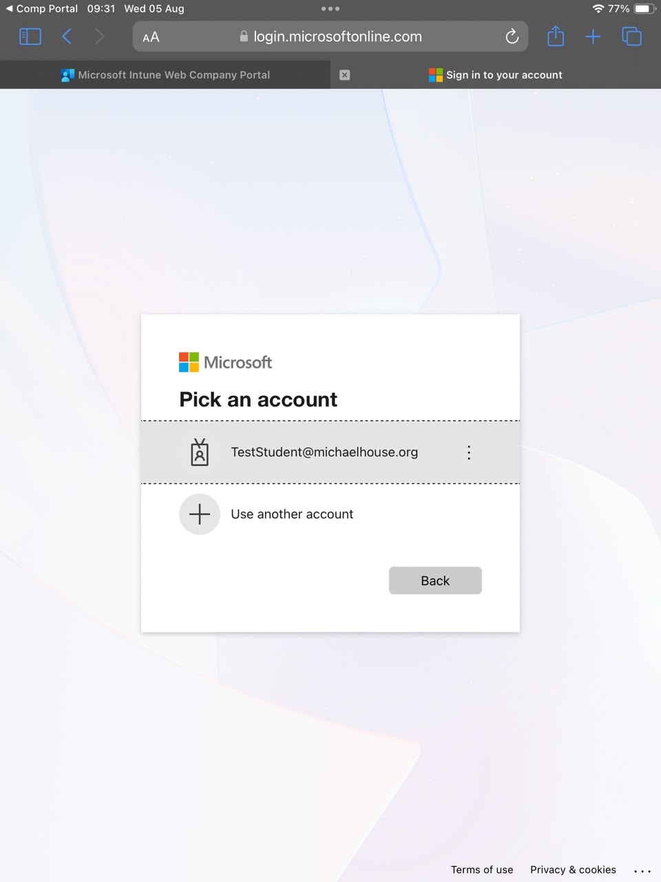 Pick an account — the second sign-in