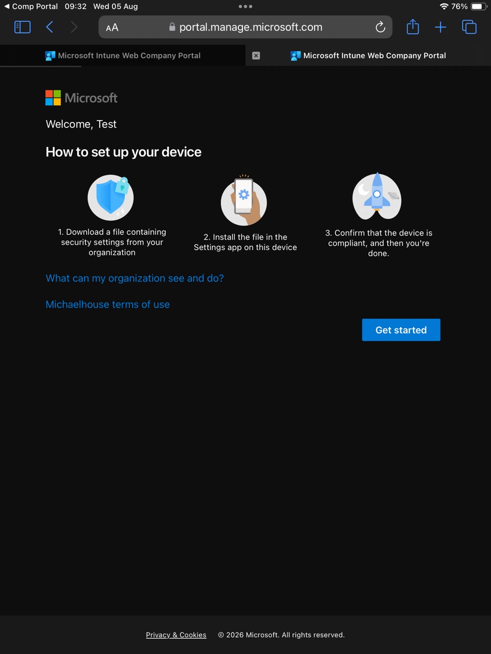 How to set up your device — tap Get started
