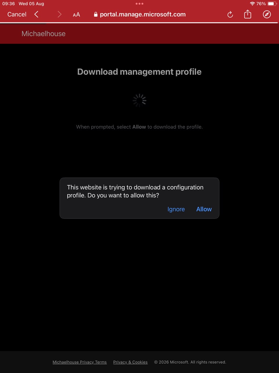 Allow the configuration profile download
