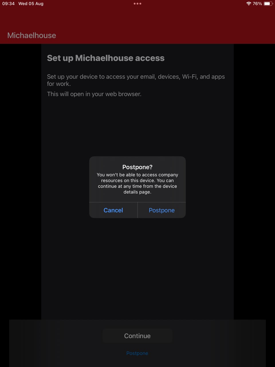 Postpone? confirmation — tap Postpone