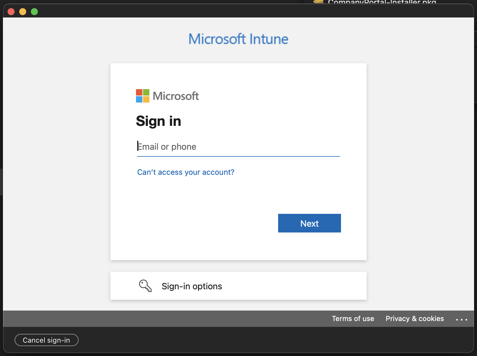 Microsoft sign-in window asking for your email