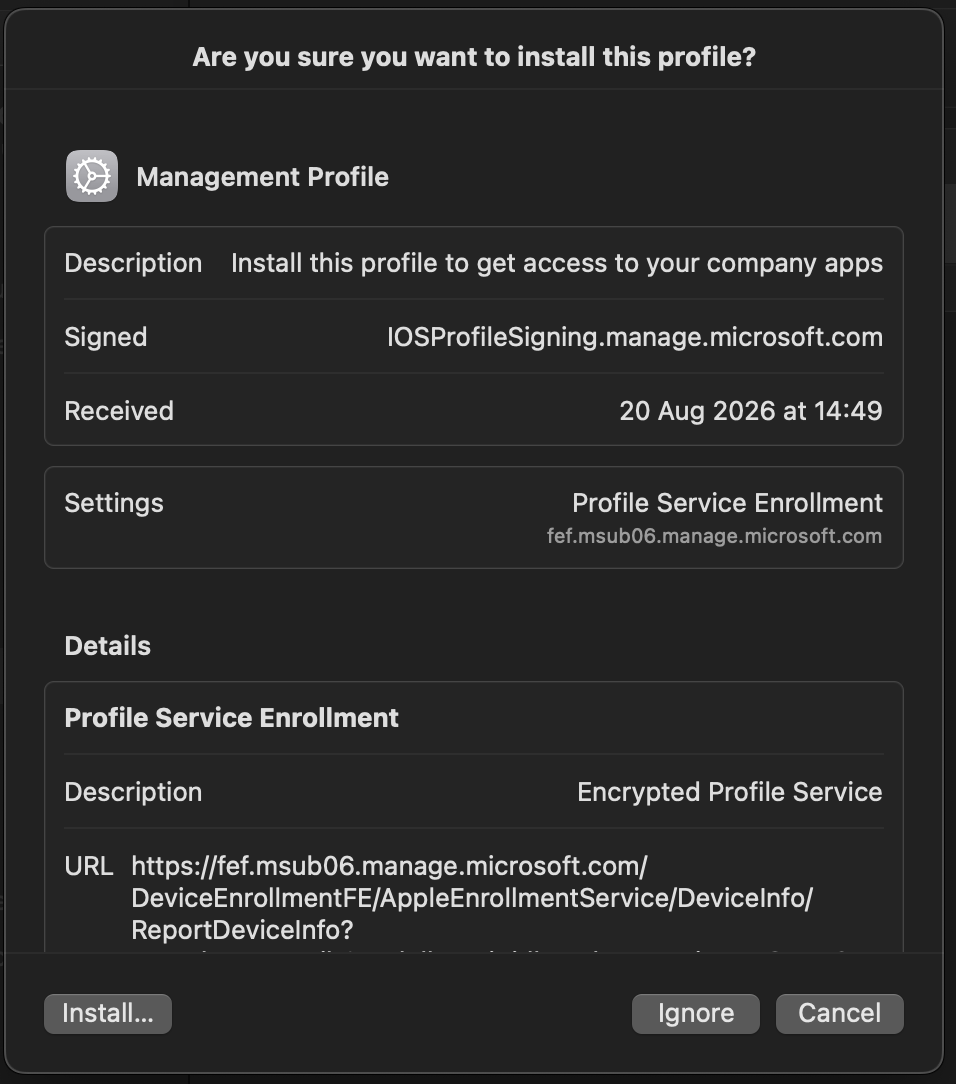macOS asking: Are you sure you want to install this profile?