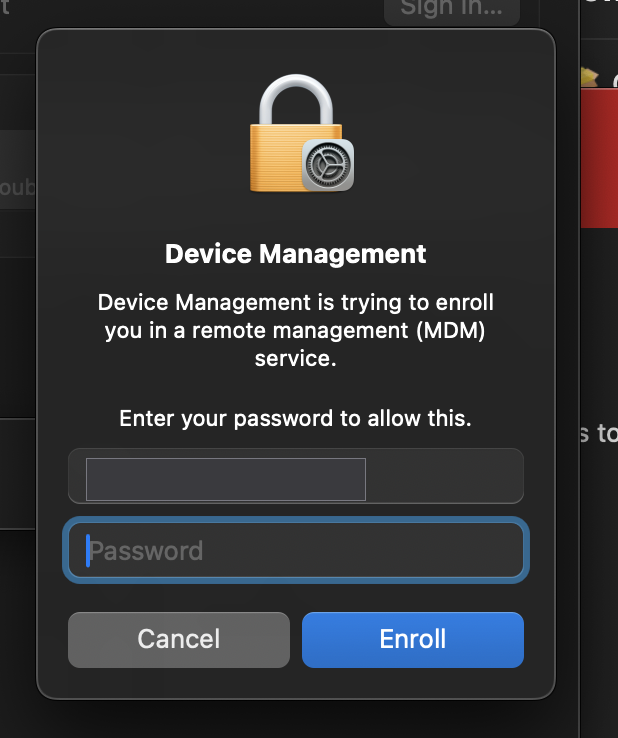 macOS asking for your Mac password to allow device management